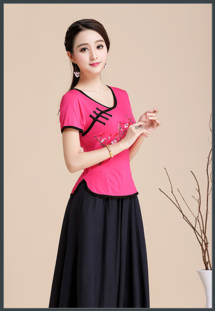 Phong cách trung quốc gió quốc gia mùa hè của phụ nữ áo sơ mi thêu mỏng thêu ngắn tay t-shirt nữ cotton kích thước lớn đáy áo áo thun polo nữ