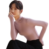 Хлопковый приятный телу белый осенний лонгслив, высокий воротник