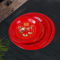 Wedding fruit plate wedding red happy plate red tea plate tray dried fruit iron round fruit plate tea offering candy plate