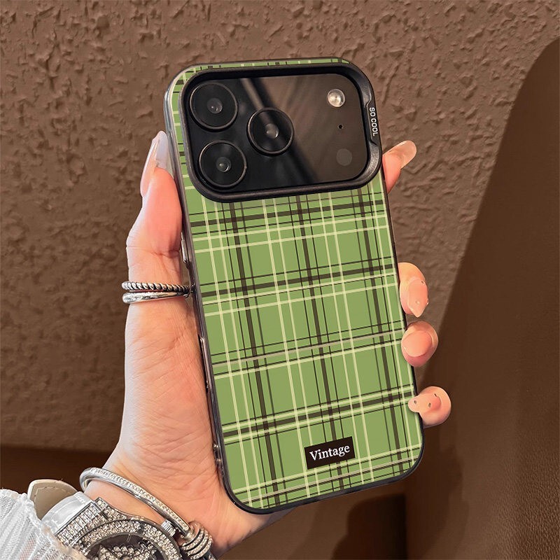 Green Plaid Pattern Suitable for Apple 17 Pro Max Phone Case, 16 Pro Max Magnetic Color Silver, 15 Trendy Brand New Model, 13 Soft