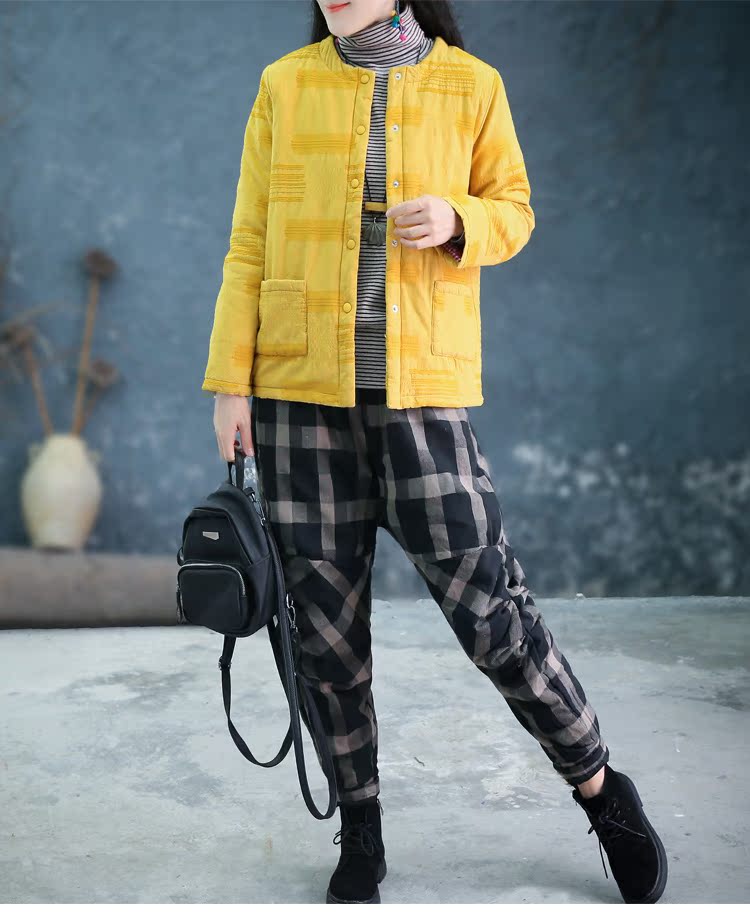 Quần áo gỗ tây cotton và vải lanh dày cộng với áo khoác cotton nữ văn học cotton cotton mùa đông kích thước lớn áo khoác cotton retro áo khoác cotton áo phao parka nữ