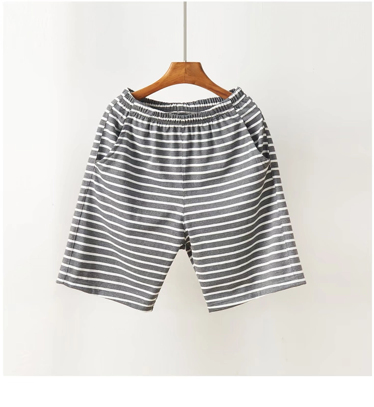 Quần short mùa hè, quần pyjama nam, quần đi biển cotton sọc năm điểm, quần trung, quần mặc nhà nam, quần ở nhà, có thể mặc ngoài - Quần tây