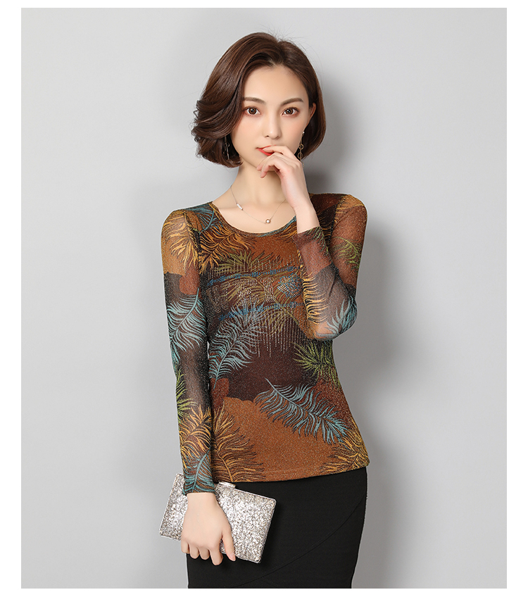 Áo mới mùa thu voan ren áo thun dài tay trên quần áo phụ nữ trẻ mẹ mẹ 30 đến 40 đến 50 tuổi mặc áo trắng đẹp