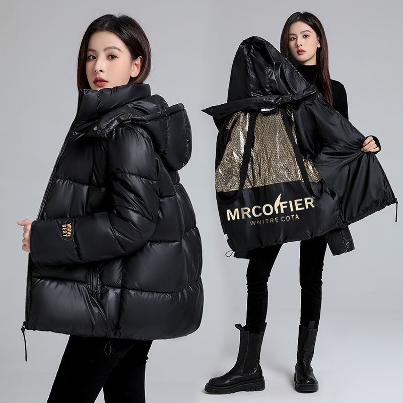 Off-Season Black Gold Cotton Jacket, Short Black Hooded Thickened Cotton Coat, 2025 Unisex Jacket, Large Size Loose Cotton-Padded Jacket