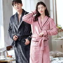 Couple nightgown pajamas womens autumn and winter models thickened plus velvet flannel long bathrobe mens coral fleece pajamas winter