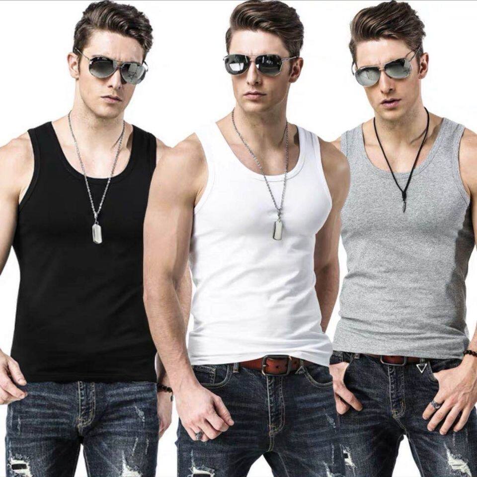 Men's pure cotton vest youth breathable fitness fitness fitness fitness fitness menu summer elastic cross-column bottom