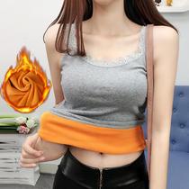  Warm camisole women plus velvet thickened autumn and winter new lace edge inside and outside wear sleeveless top bottoming shirt tide