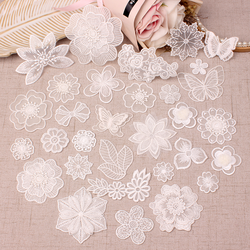 Self-Adhesive Seam-Free White Lace Cloth Patch Organza Clothing Patch Patch Silk down Jacket Patch Hole Embroider Applique