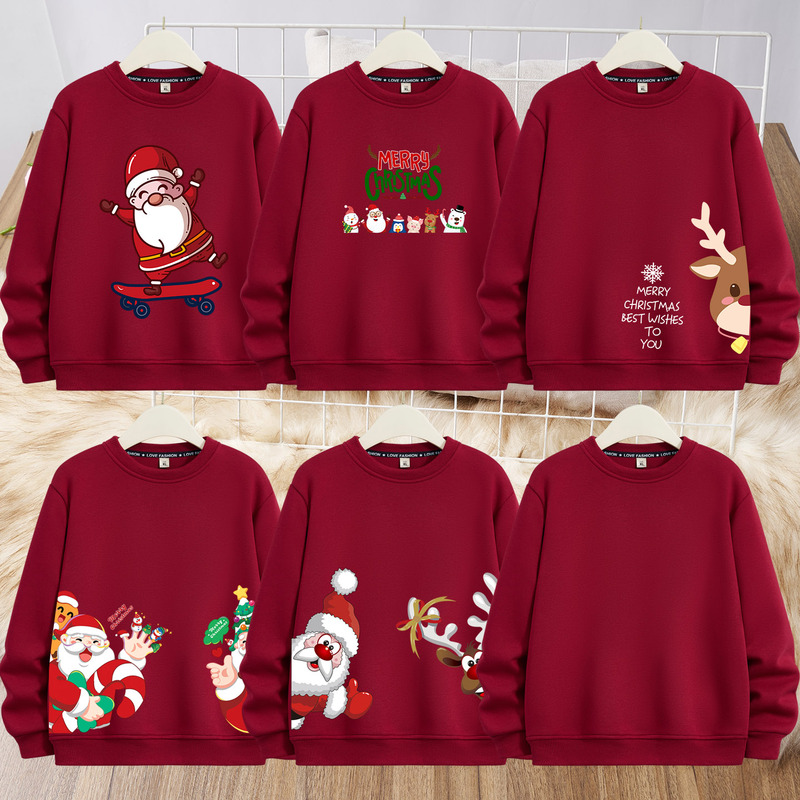 Santa Claus Unisex Sweatshirt 2026 New Autumn and Winter Fleece-Lined Christmas Crew Neck Top Burgundy Santa Claus Unisex Sweatshirt 2026 New Autumn and Winter Fleece-Lined Christmas Crew Neck Top Burgundy