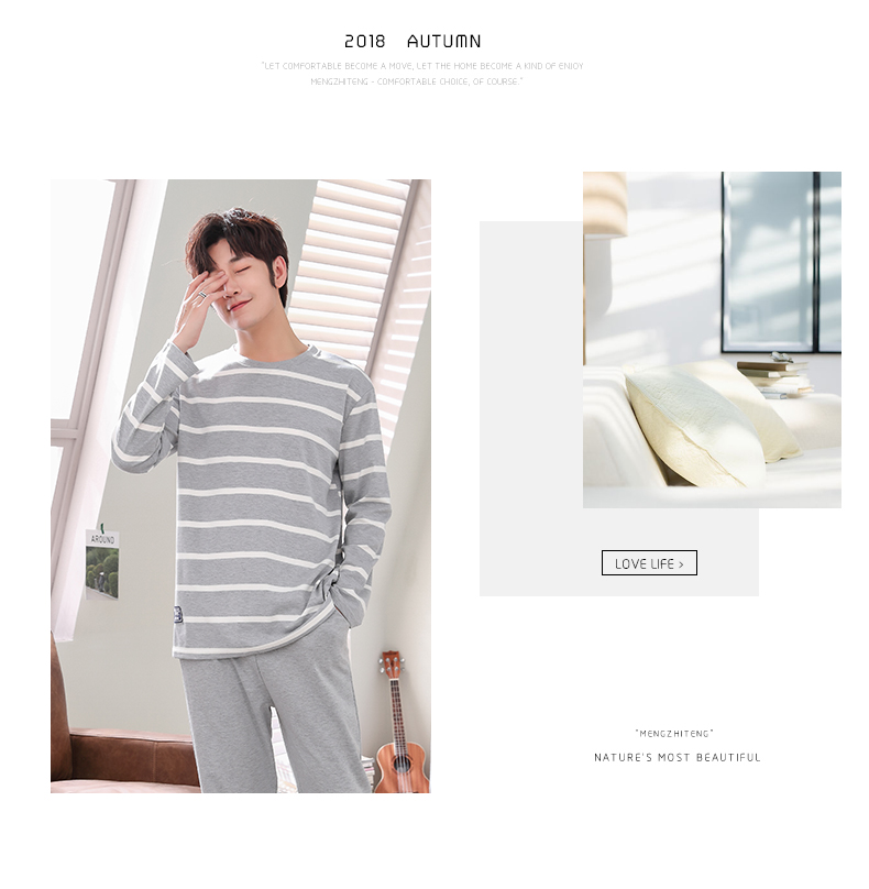 Bộ đồ ngủ nam mùa xuân và mùa thu cotton cho nam Bộ đồ cotton dài tay trẻ trung có thể mặc cỡ lớn phần mỏng phục vụ tại nhà mùa đông thời trang trung niên u50
