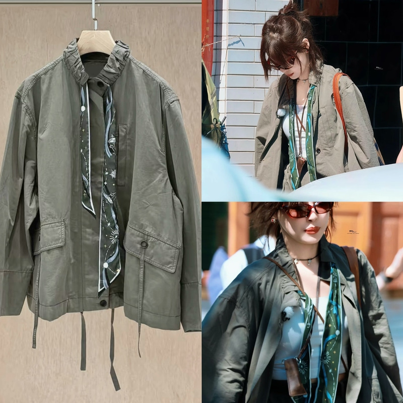 26 Autumn/Winter New Collection: Our Xin Zili Style Military Green Printed Silk Scarf Jacket, Casual Fashion Workwear Style 26 Autumn/Winter New Collection: Our Xin Zili Style Military Green Printed Silk Scarf Jacket, Casual Fashion Workwear Style