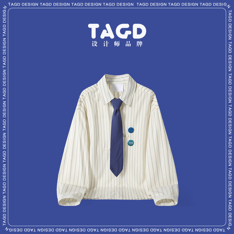 Berlin Rainy Season Tagd Designer Brand College Style Striped Tie Badge Shirt for Men and Women Spring and Autumn