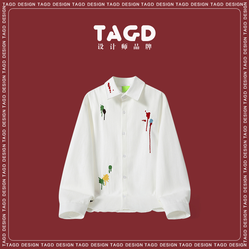 Colorful Ink Dots Tagd Designer Brand Niche Splatter Embroidery Color-Blocking Unisex Shirt for Men and Women Spring and Autumn Colorful Ink Dots Tagd Designer Brand Niche Splatter Embroidery Color-Blocking Unisex Shirt for Men and Women Spring and Autumn