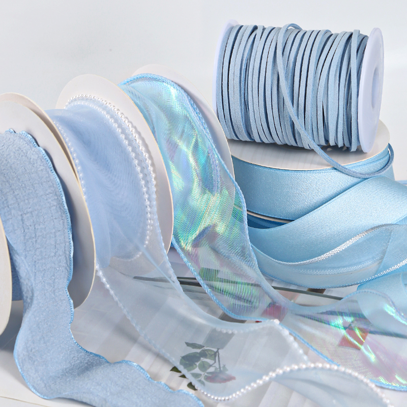 新鮮な青いリボンリボンDIY手作りギフト包装花束ケーキブーケ装飾リボンリボン素材