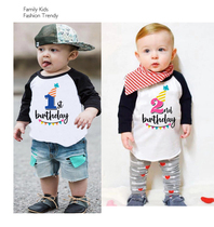 Baby 1st birthday childrens long sleeve Boys gift party photography props Parent-child spring and Autumn childrens clothing cotton t-shirt