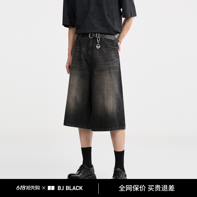【Distressed Washed Loose Design】Earl Zor Men's Fashion 2025 Summer Denim Capri Pants Trendy Mid-Length Pants