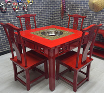 Marble solid wood hot pot table combination Antique smoke-free induction cooker One-piece hotel special custom square table Vintage