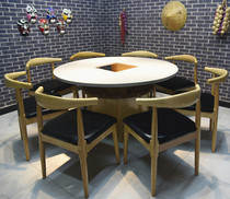 Marble solid wood round table combination Antique smoke-free hot pot shop special induction cooker table One-piece hotel custom round table