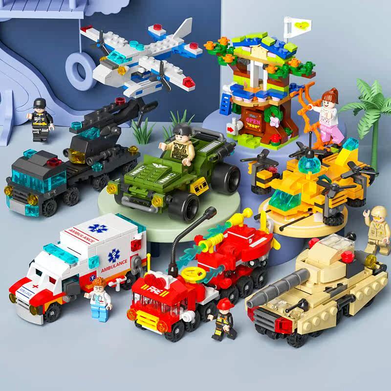 Explosive boy toy puzzle assembled building blocks military excavator fire truck small particles assembled girl gift