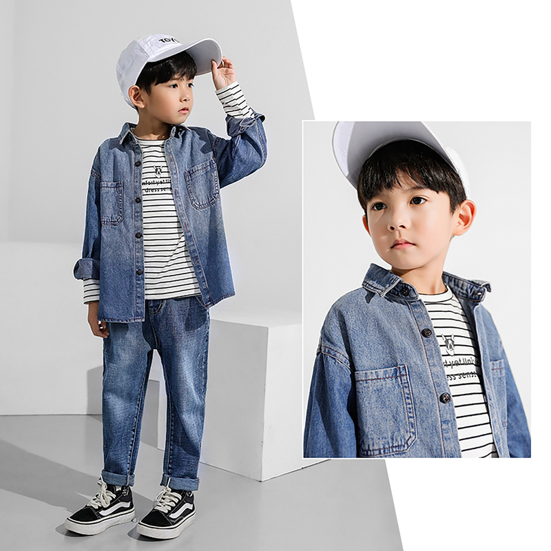 Hơn 2020 mùa xuân mới trẻ em Trung Quốc Hàn Quốc phiên bản của chiếc áo khoác denim boy khí áo dài tay trẻ em áo sơ mi của