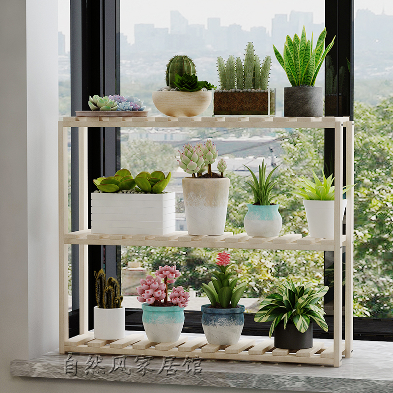 Solid wood flower stand succulent balcony flower shelf multi-layer indoor mini gold Ge flower stand window sill meat flower stand wooden