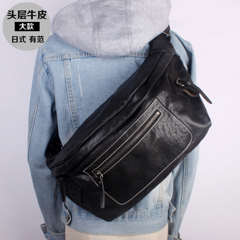 Handmade handbag men's bull skin skin bag large capacity retro dark soft leather Japanese locomotive bag tide