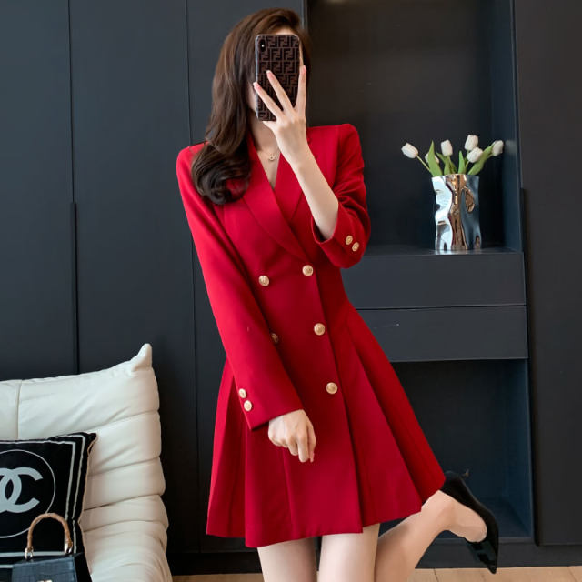 Red suit dress women's autumn 2022 new high-end temperament ladies commuting professional dress skirt women