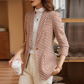 Houndstooth blazer women's 2022 spring and autumn new temperament ladies high-end sense suit small fragrance ladies top