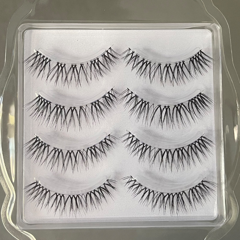 Japanese natural cross transparent fishing line stalk false eyelashes slender, messy, dense, sharpened, 4 pairs of M22 without glue