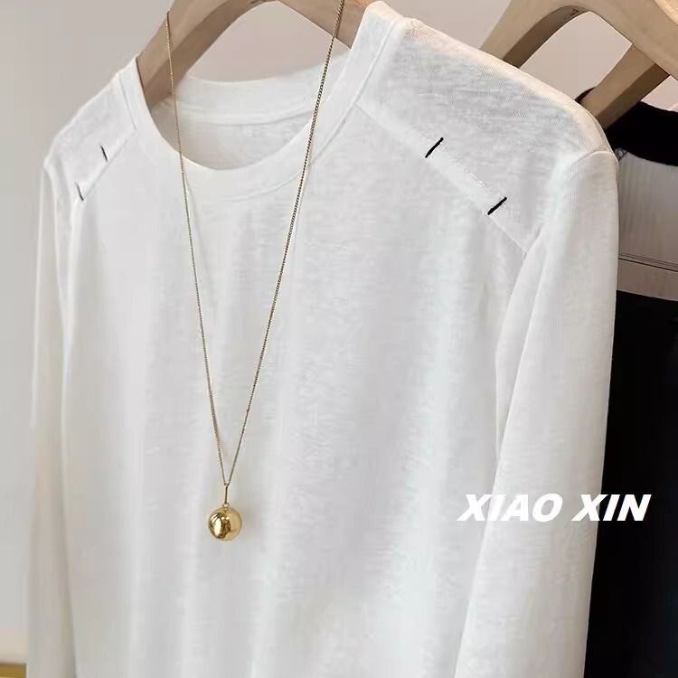 Sun Protection Shirt, Large Size 150kg Korean Style, Simple Shoulder Embroidery, Patchwork, Regular Shoulder, Long-Sleeved T-Shirt, Lightweight Base Layer for Men and Women