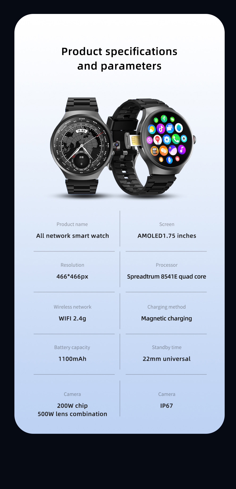Шагомер android smart watch sim camera amoled gps wifi smartwatch Elah