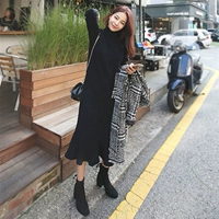 Phụ nữ size lớn 2018 thu đông mới chị béo mới được váy mỏng yêu thích váy 200 cân béo MM áo dạ nữ dáng dài hàn quốc