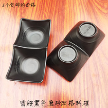 Black matte two-grid plate Melamine imitation porcelain hot pot shop buffet ingredients and accessories Vinegar dish garlic puree small plate