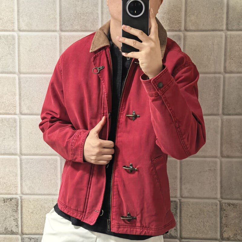 Abercrombie&Fitch Men's Af American Retro Corduroy Collar Padded Workwear Style Jacket
