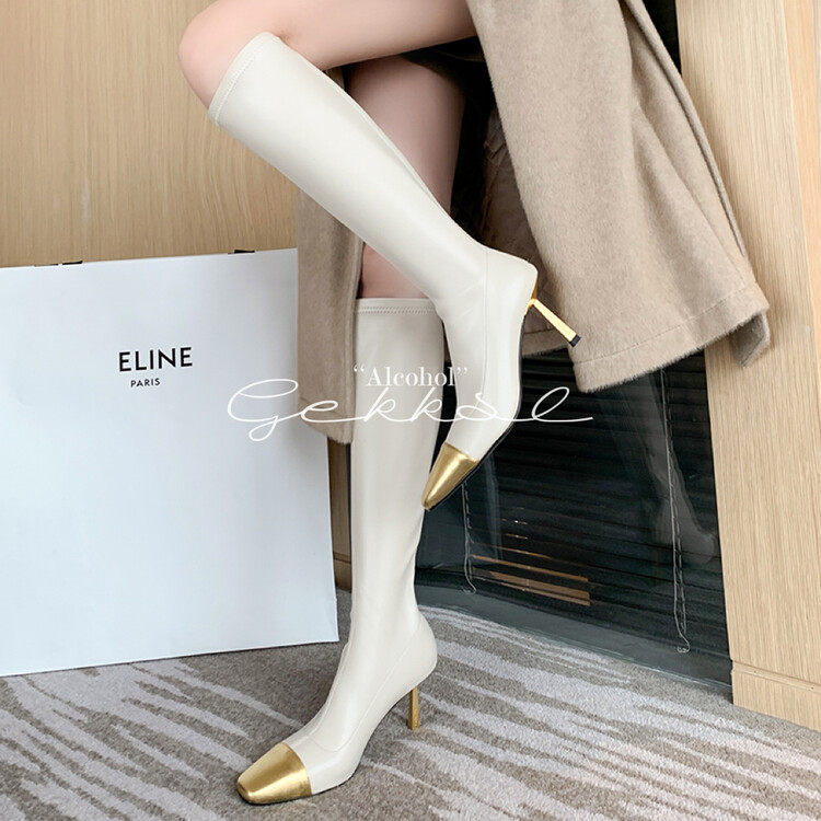French color color push boots elastic thin head heels high heels large number 41 boots small sexy famous