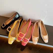 rv metal square buckle flat bottom large size single shoes female 41 leather soft bottom lazy shoes one pedal shallow mouth low heel 42 comfortable