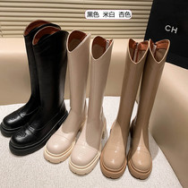 Yaman tea flower boots female leather high-tube knight boots but knee knight boots brown boots thin solid thin