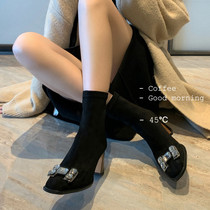 Water drilled thin boots and large yard temperament 41 leather high and 43 small fragrant naked boots French plus velvet boots