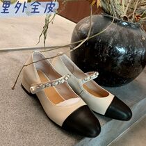 Mary Jane shoes large size 41 color matching small fragrance 43 shallow mouth scoop shoes thick heel one word belt single shoes leather sweet and versatile