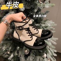 Mountain tea flower Martin boots girl fragrance thick sole boots female retro spring and autumn single boots with coarse and real leather new
