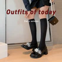 2022 new crystal ice flower Mary Jane single shoes high heel jk small leather shoes female British style Japanese thickness one pedal