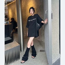 y2k subculture heaps of socks for women summer hot girl boots knitted black yabi over-the-knee wide-leg trumpet leg covers