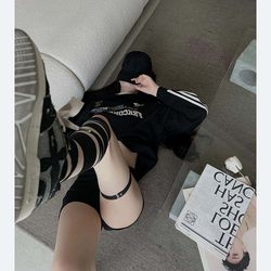 Black bandage stockings female personality y2k subculture hot girl cross strap black silk striped long knee socks