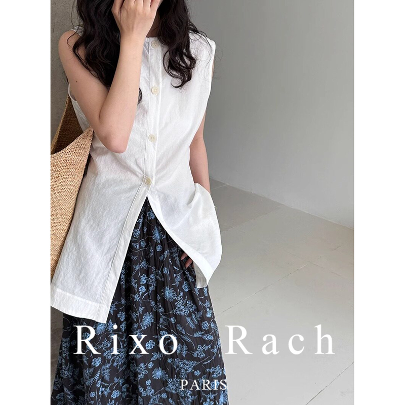 Rixo Rach French-Style Reversible Loose Linen Tank Top with Back Slit for Women, New Summer Sleeveless Shirt
