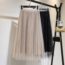 Counter 2021 Spring New Fashion Half-length Mesh Dress Women's High Waist Long Pleated Dress Colorful Bright Silk Dress