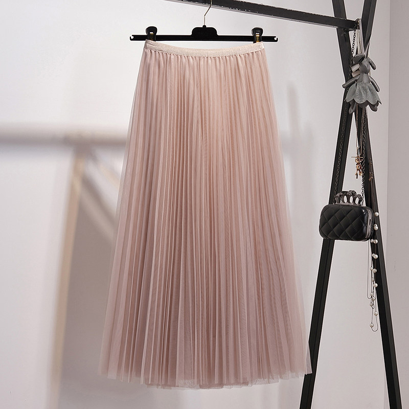 Special Cabinet 2021 New Yarn Skirt Half Body Dress Woman Han Edition High Waist Display Slim Plexian Dress With Long Prints of Ins