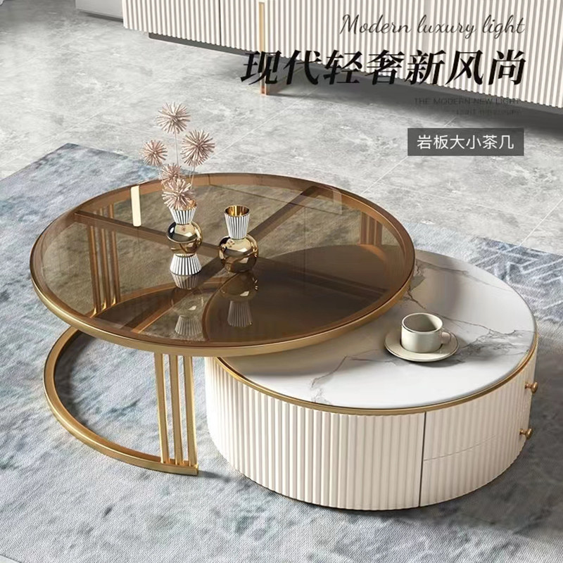Light extravagant rock plate round tea table TV cabinet Composition minimalist modern net red glass size round tea table small family type