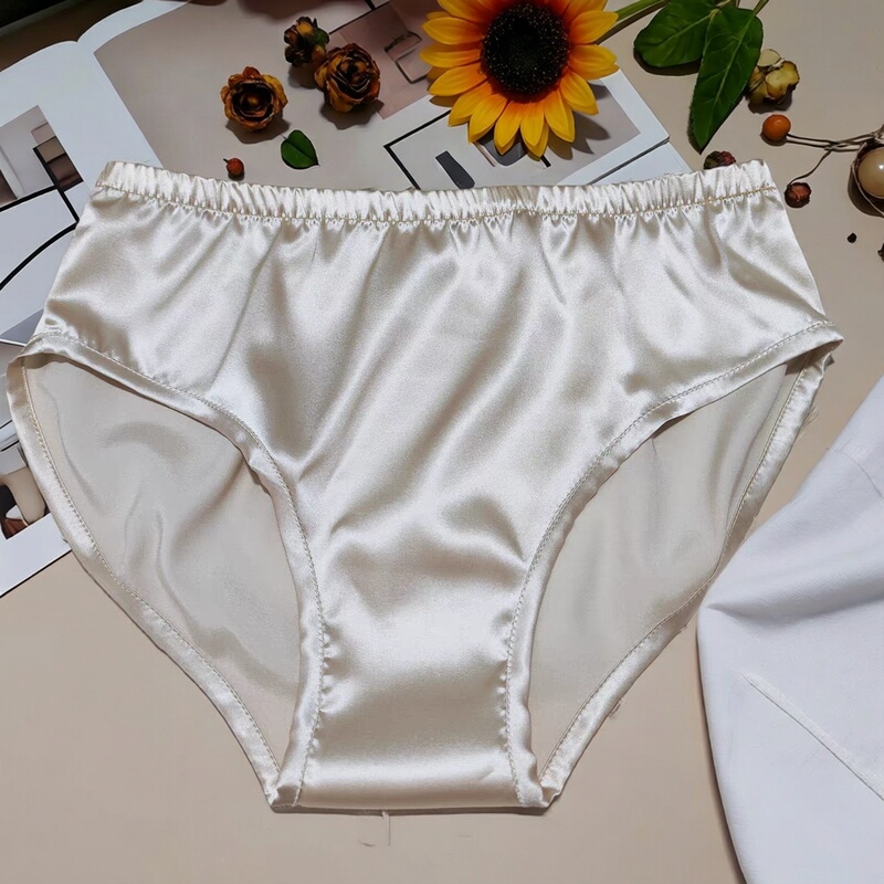 Women's Mid-Waist One-Piece 19mm Silk Stretch Satin Briefs, Breathable, Comfortable, Seamless and Sexy