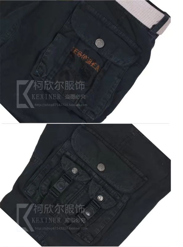 Quần yếm nam ngoài trời Multi-Pocket Straight Slim Cotton Casual Loose Quần cỡ lớn Khuyến mãi quần thun nam