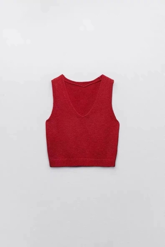 Autumn New Short Red V-Neck Sleeveless Layered Vest Sweater Knitted Vest Vest for Women 6771123 600 Autumn New Short Red V-Neck Sleeveless Layered Vest Sweater Knitted Vest Vest for Women 6771123 600